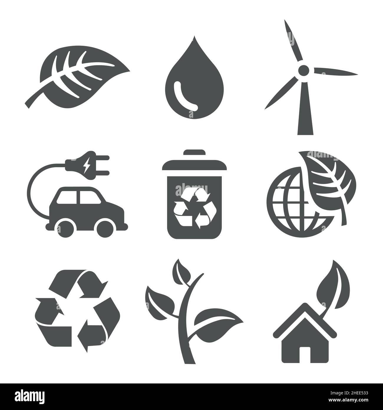 Ecology art icon set, nature and environment. Protection, planet care, natural recycling power. Vector ecology art illustration. EPS 10 Stock Vector