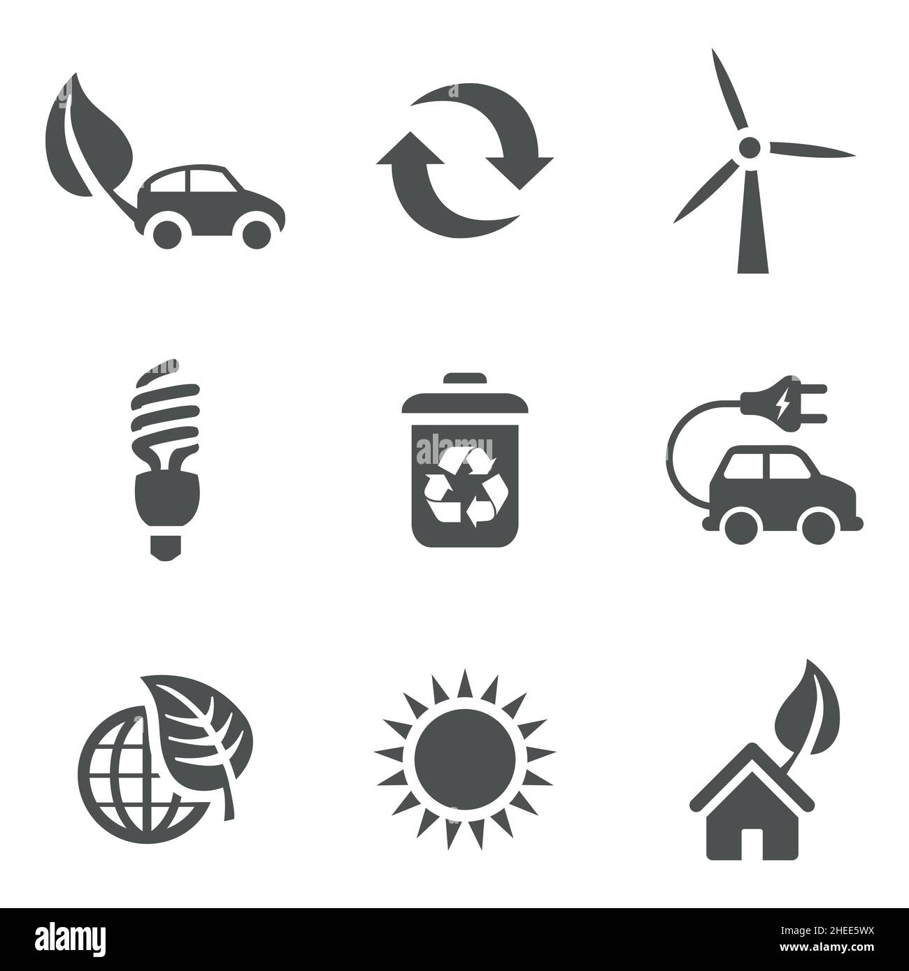 Ecology and Environment Icons. For Mobile and Web. Contains such icons as Ecology, Environment, Lightbulb, Green Energy. EPS 10 Stock Vector