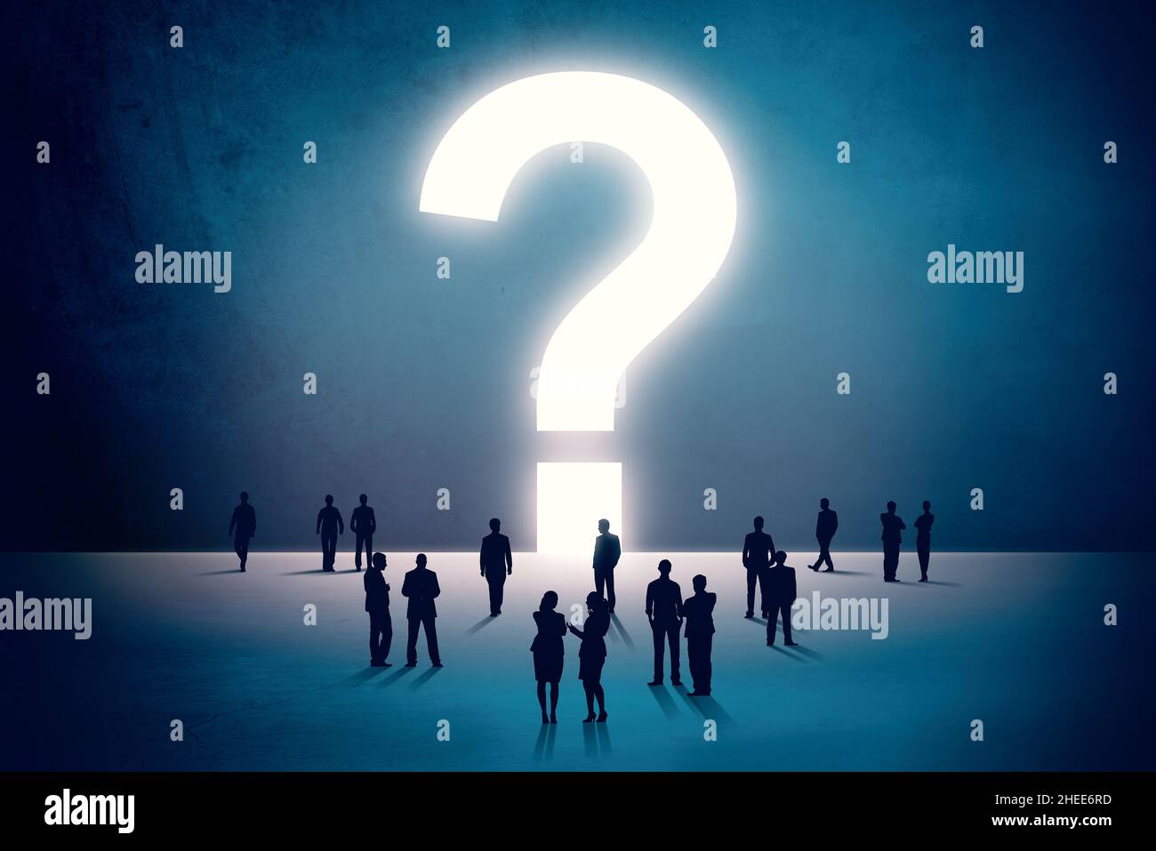 Large Question Mark - Questions and Doubts - Business People With Doubts Stock Photo