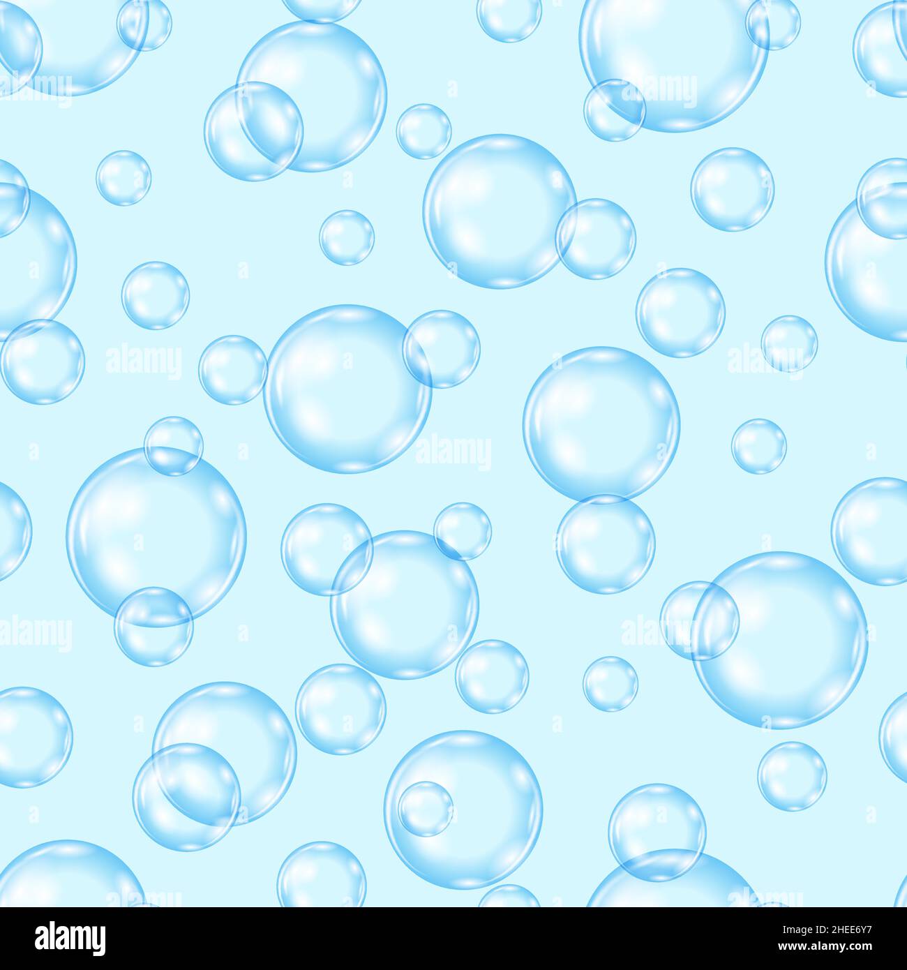 Circle Soap Bubbles Pattern on Blue Backgroun. Seamless Texture Stock Vector