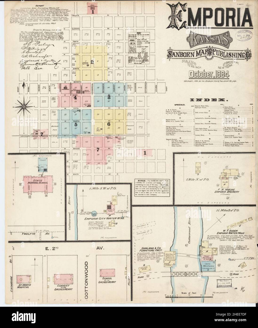 Sanborn Fire Insurance Map from Emporia, Lyon County, Kansas Stock