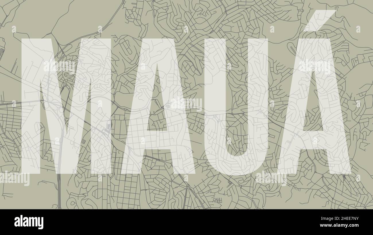 Maua map city poster, horizontal background vector map with opacity title. Municipality area street map. Widescreen Brazilian skyline panorama. Stock Vector