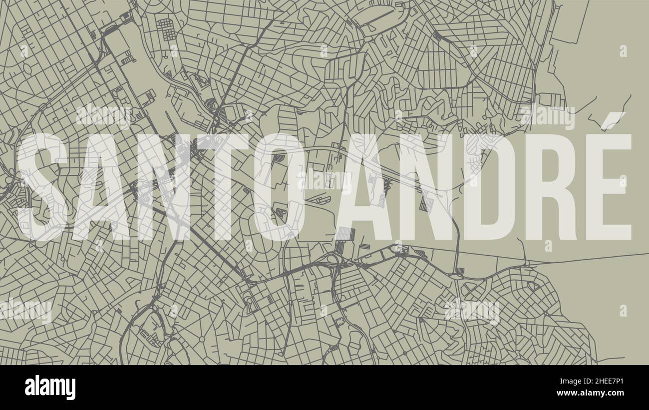 Santo Andre map city poster, horizontal background vector map with opacity title. Municipality area street map. Widescreen Brazilian skyline panorama. Stock Vector