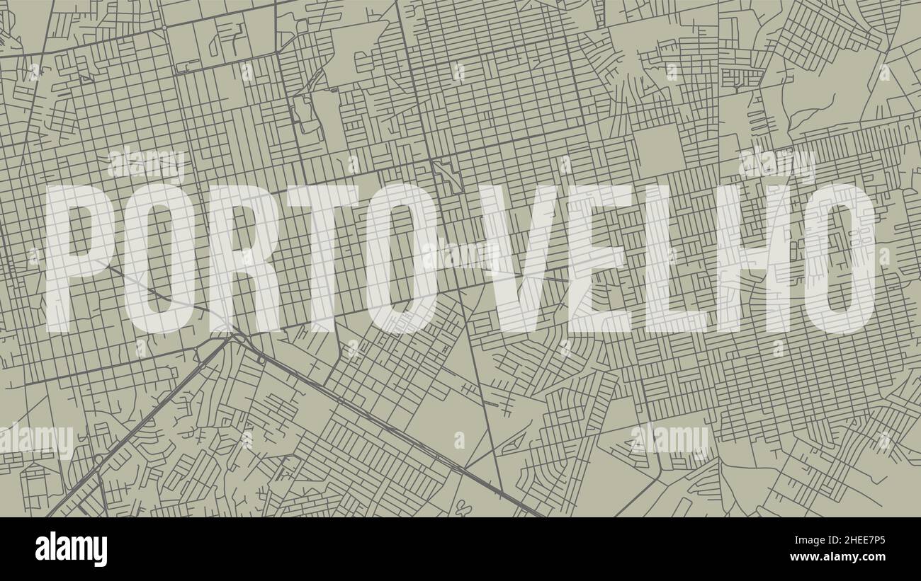 Porto Velho map city poster, horizontal background vector map with opacity title. Municipality area street map. Widescreen Brazilian skyline panorama. Stock Vector