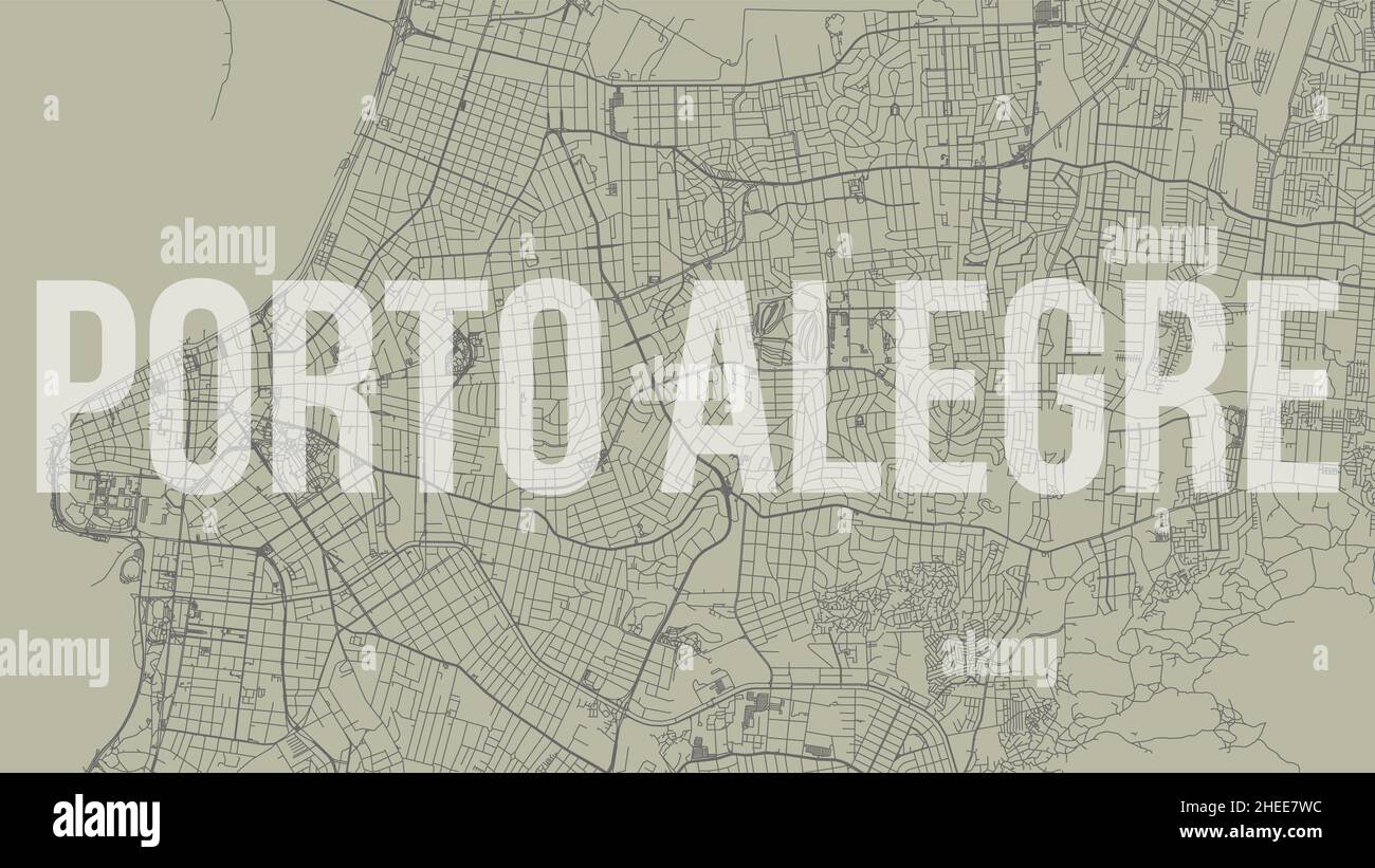 Porto Alegre map city poster, horizontal background vector map with opacity title. Municipality area street map. Widescreen Brazilian skyline panorama Stock Vector