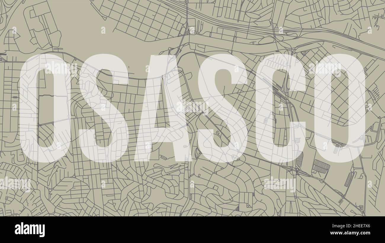 Osasco map city poster, horizontal background vector map with opacity title. Municipality area street map. Widescreen Brazilian skyline panorama. Stock Vector