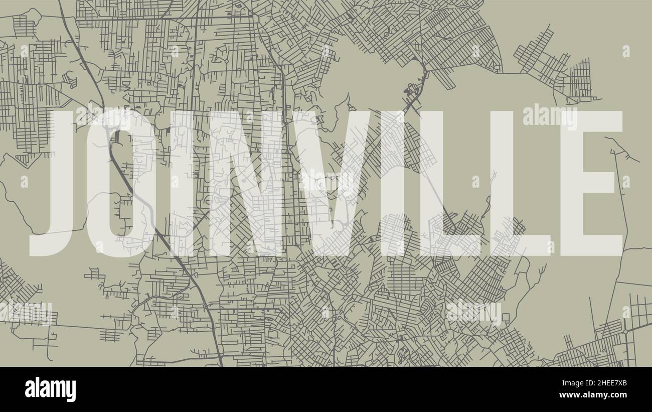 Joinville map city poster, horizontal background vector map with opacity title. Municipality area street map. Widescreen Brazilian skyline panorama. Stock Vector