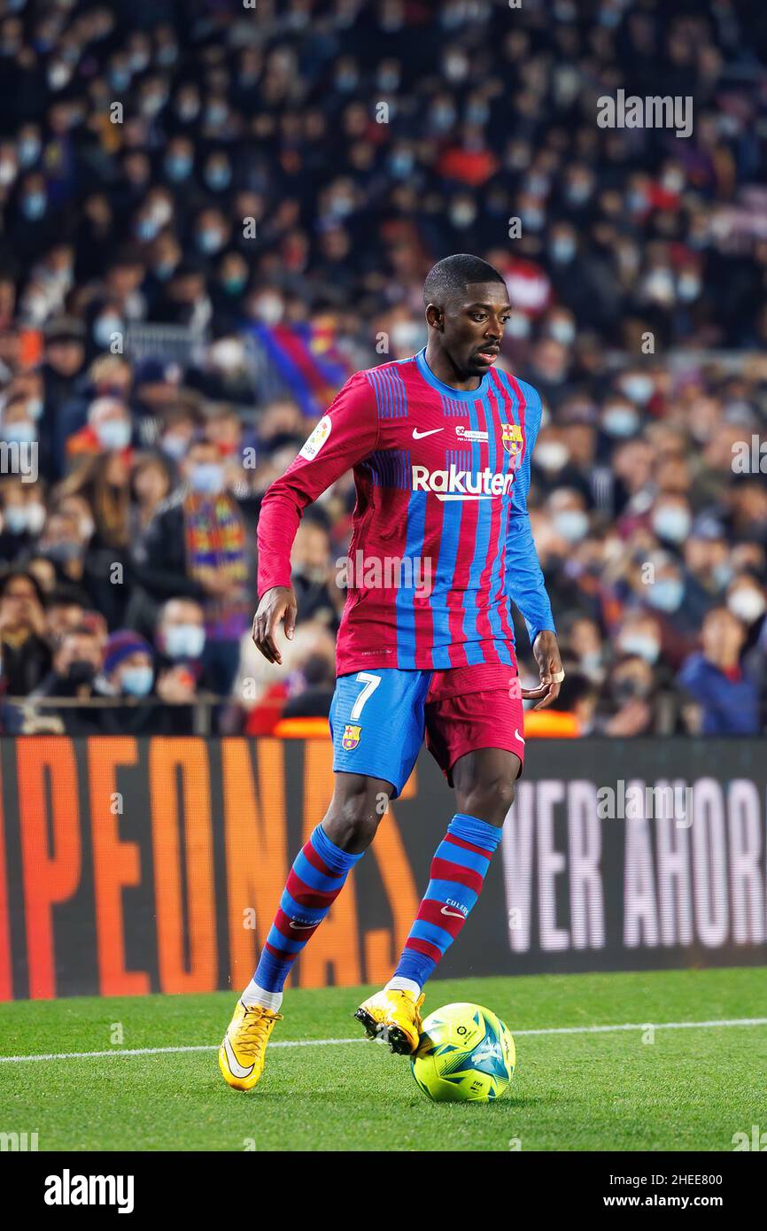 BARCELONA - DEC 18: Ousmane Dembele in action during the La Liga match between FC Barcelona and Elche CF at the Camp Nou Stadium on December 18, 2021 Stock Photo