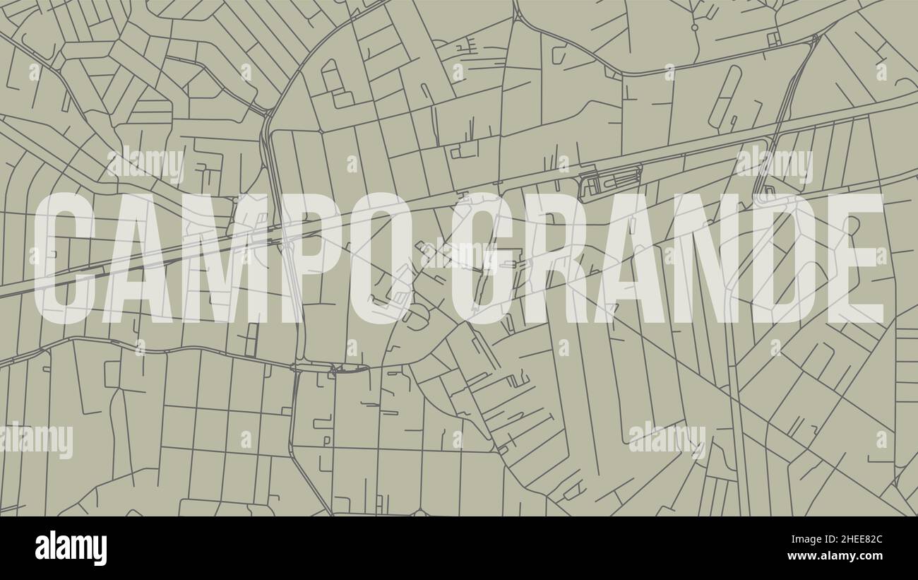 Campo Grande map city poster, horizontal background vector map with opacity title. Municipality area street map. Widescreen Brazilian skyline panorama Stock Vector