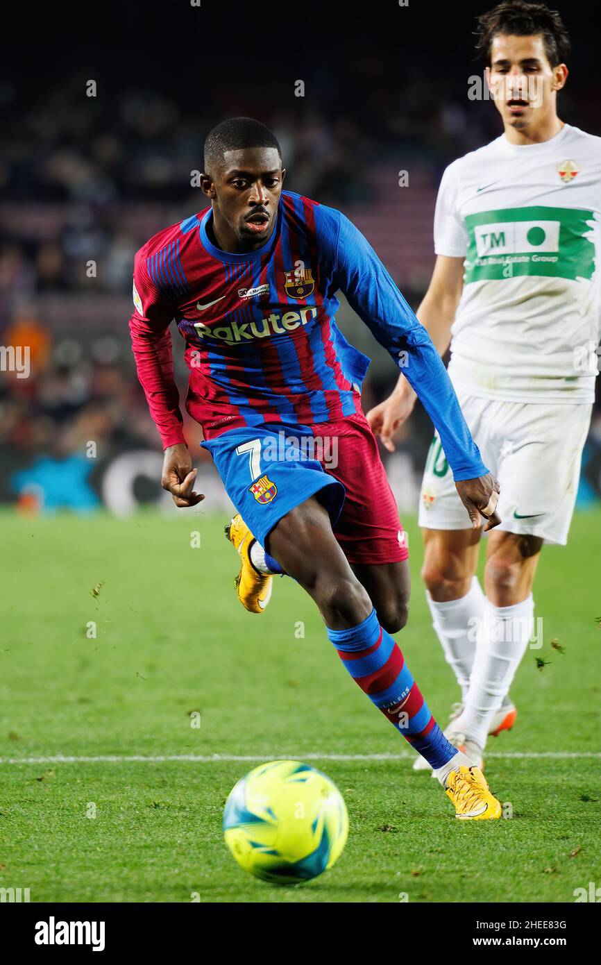 BARCELONA - DEC 18: Ousmane Dembele in action during the La Liga match between FC Barcelona and Elche CF at the Camp Nou Stadium on December 18, 2021 Stock Photo