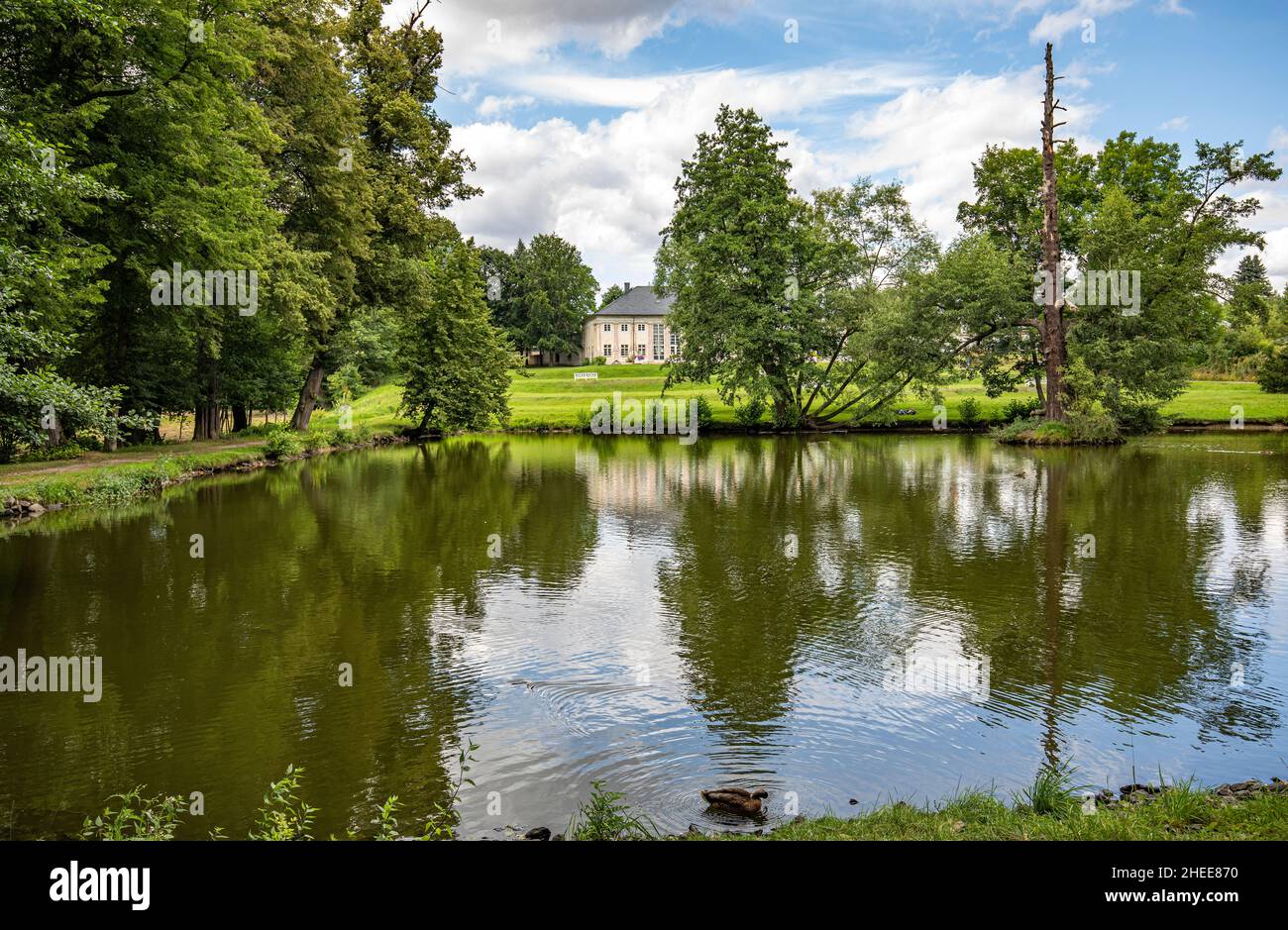 Pond In The Ebersdorf Palace Park With The Orangery In The Background ...