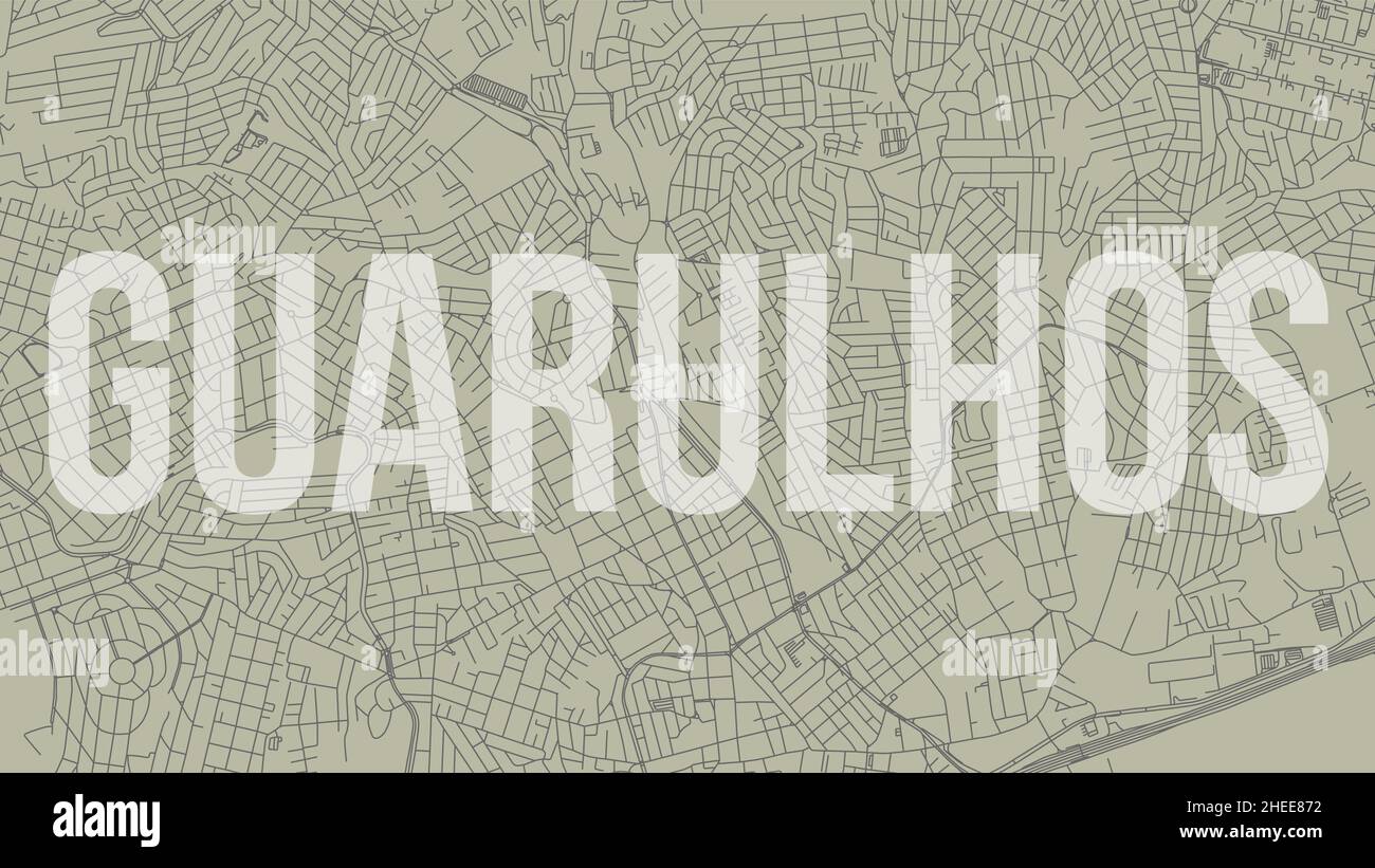 Guarulhos map city poster, horizontal background vector map with opacity title. Municipality area street map. Widescreen Brazilian skyline panorama. Stock Vector