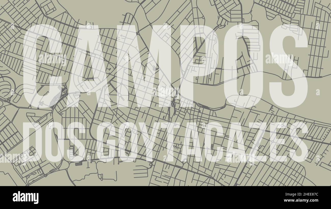 Campos dos Goytacazes map city poster, horizontal background vector map with opacity title. Municipality area street map. Widescreen Brazilian skyline Stock Vector