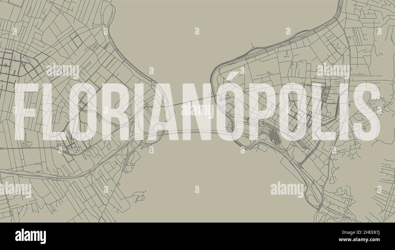 Florianopolis map city poster, horizontal background vector map with opacity title. Municipality area street map. Widescreen Brazilian skyline panoram Stock Vector