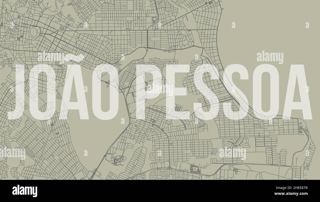 Joao Pessoa map city poster, horizontal background vector map with opacity title. Municipality area street map. Widescreen Brazilian skyline panorama. Stock Vector