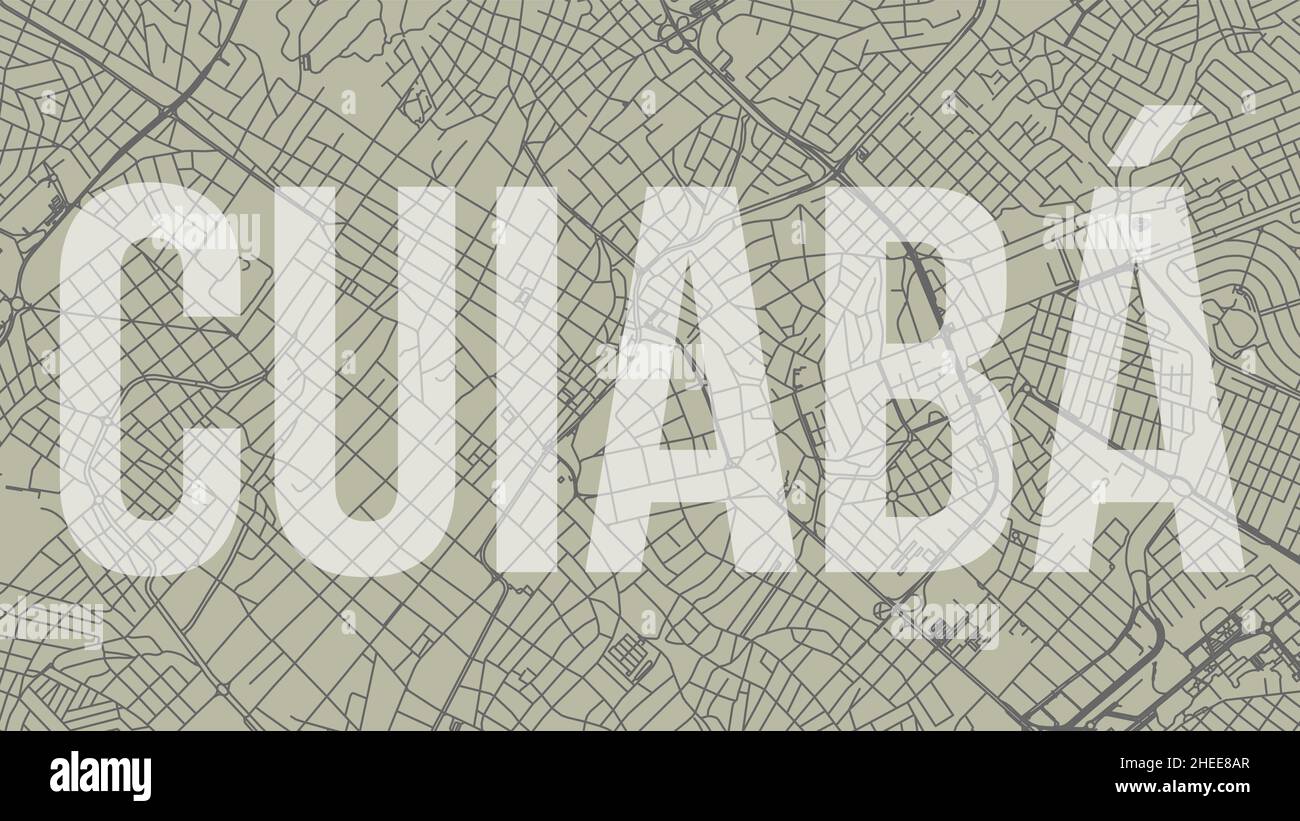 Cuiaba map city poster, horizontal background vector map with opacity title. Municipality area street map. Widescreen Brazilian skyline panorama. Stock Vector