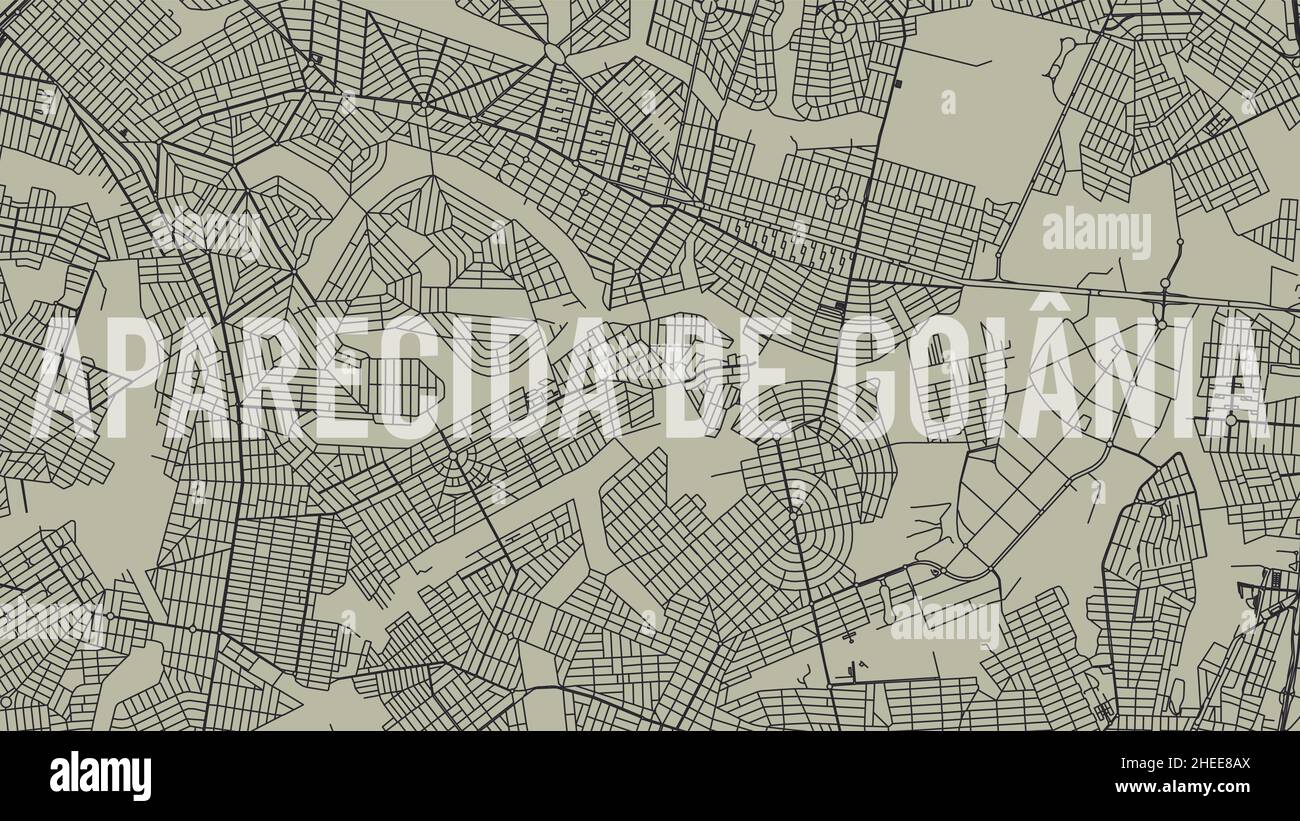 Aparecida de Goiania map city poster, horizontal background vector map with opacity title. Municipality area street map. Widescreen Brazilian skyline Stock Vector