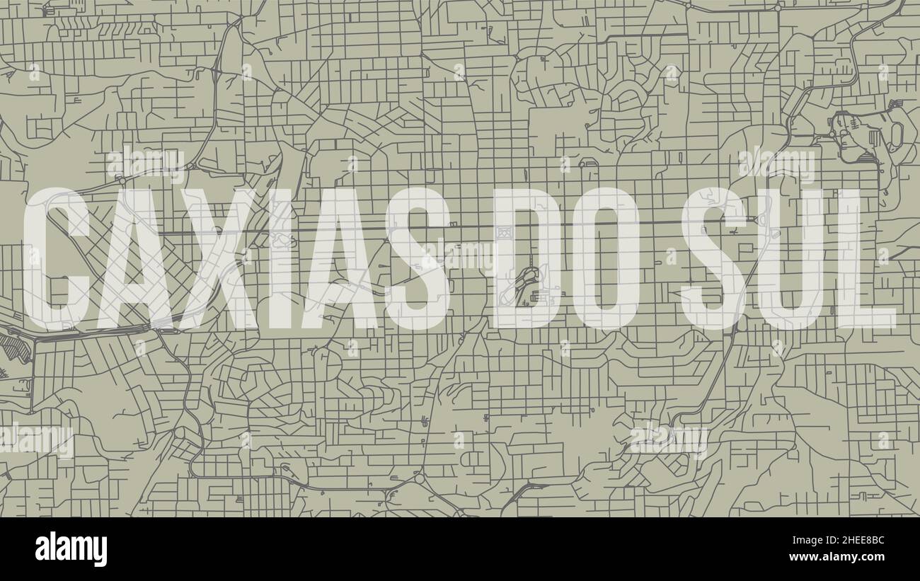 Caxias do Sul map city poster, horizontal background vector map with opacity title. Municipality area street map. Widescreen Brazilian skyline panoram Stock Vector
