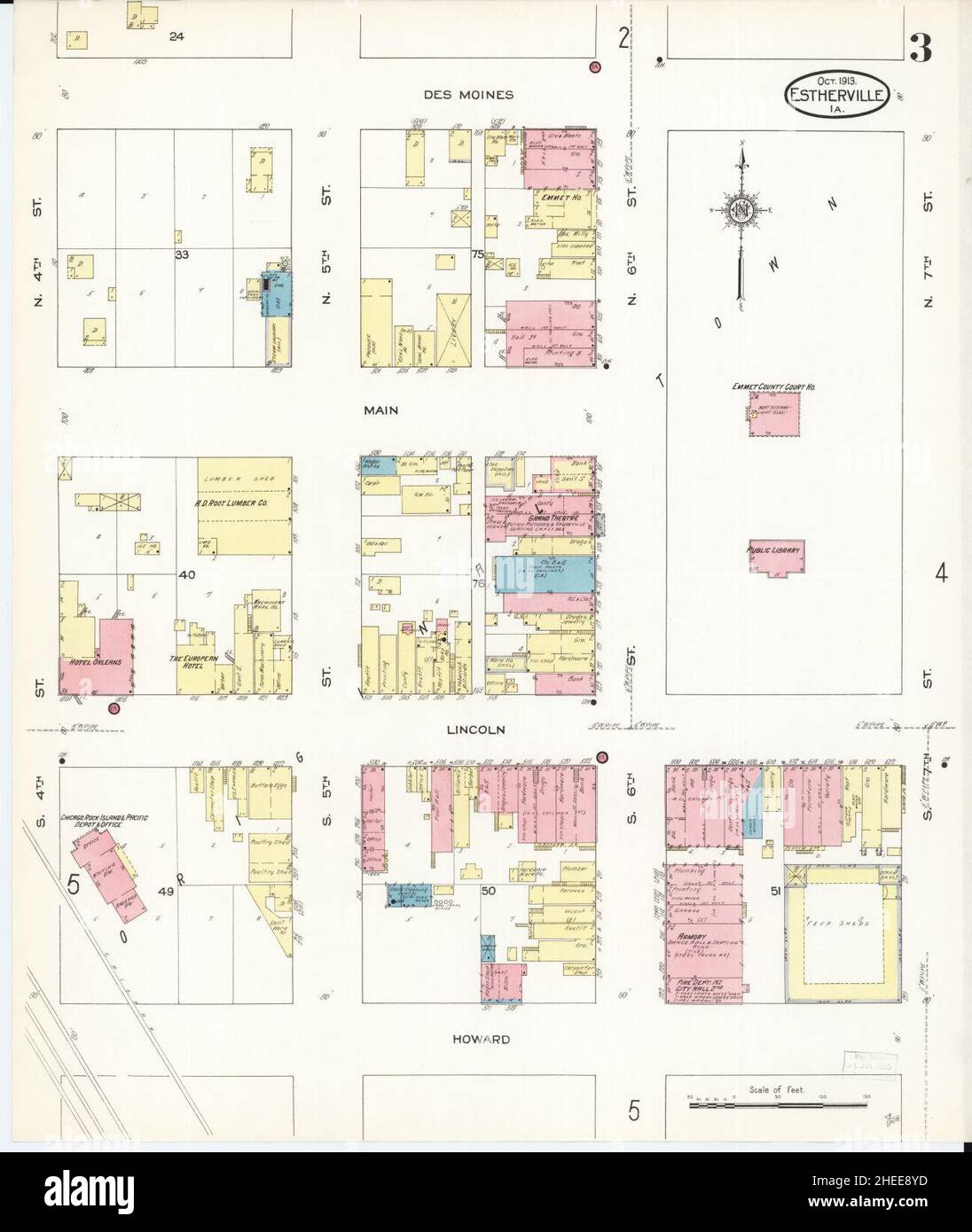 Sanborn Fire Insurance Map from Estherville, Emmet County, Iowa Stock