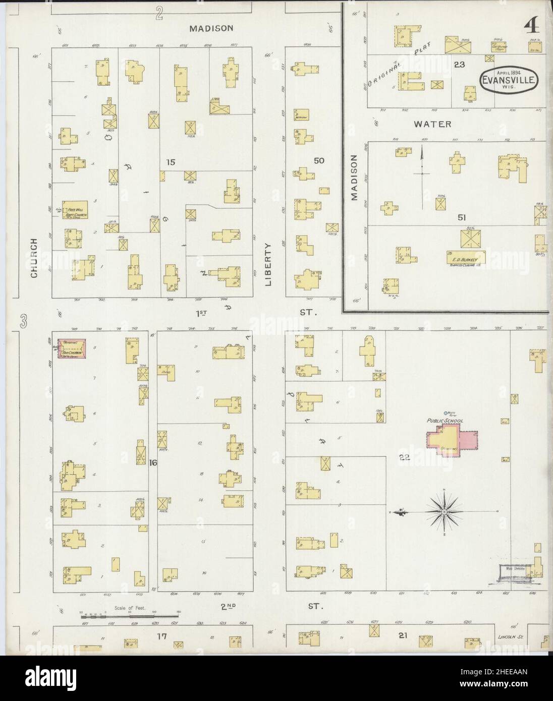 Sanborn Fire Insurance Map from Evansville, Rock County, Wisconsin. Stock Photo
