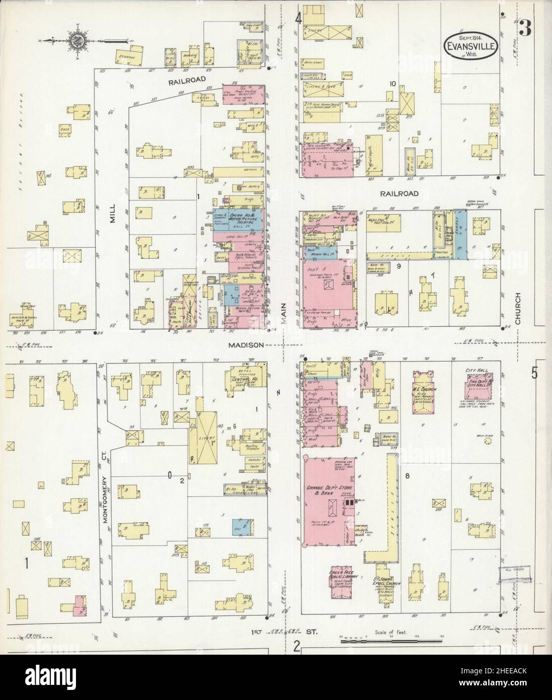 Sanborn Fire Insurance Map from Evansville, Rock County, Wisconsin. Stock Photo