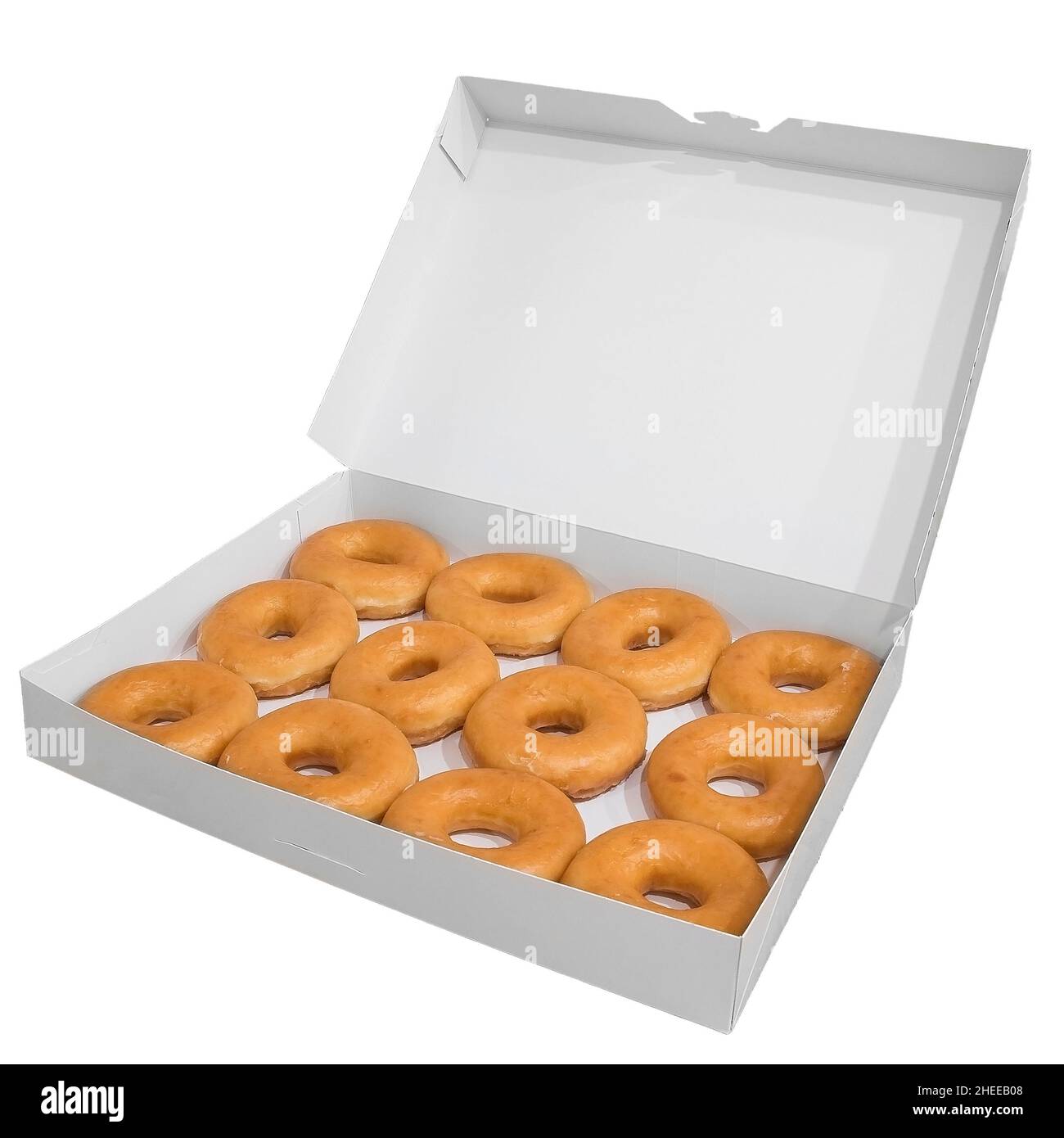Classical donuts cardboard box for pastry delivery isolated on white