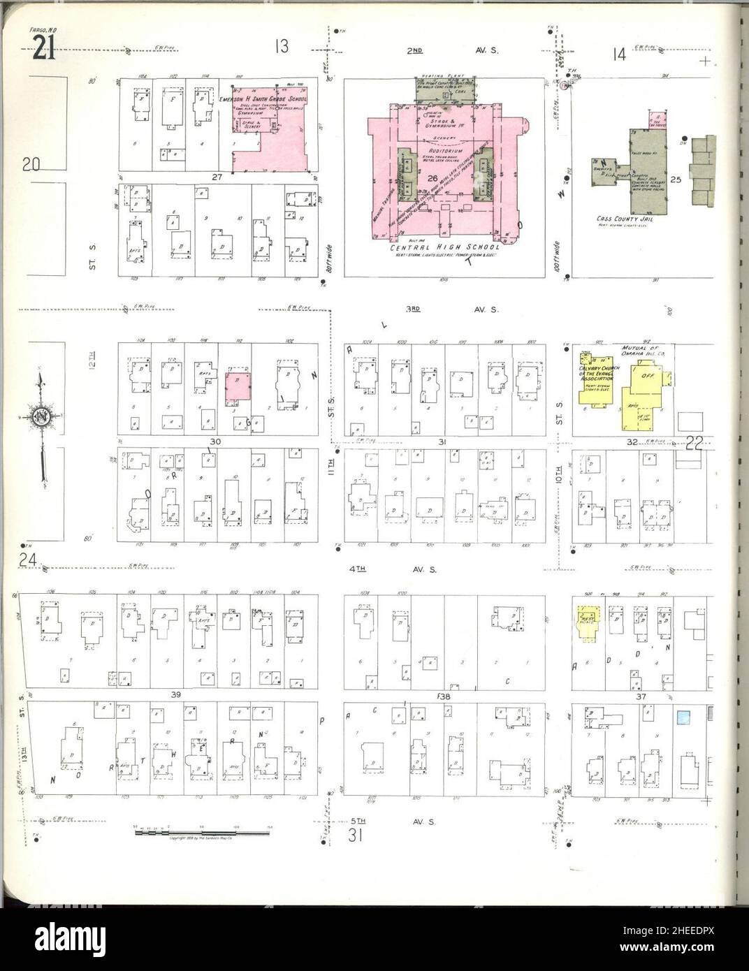 Sanborn Fire Insurance Map from Fargo, Cass County, North Dakota Stock