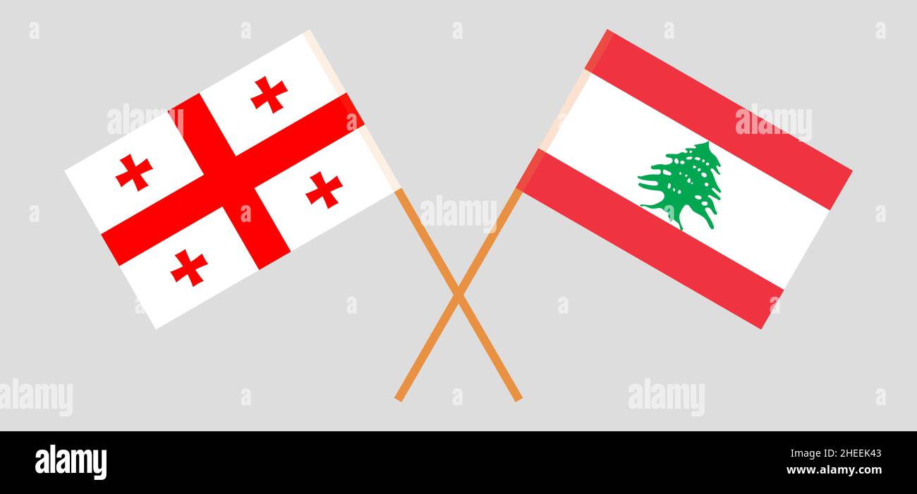 Crossed flags of Lebanon and Georgia. Official colors. Correct proportion. Vector illustration Stock Vector