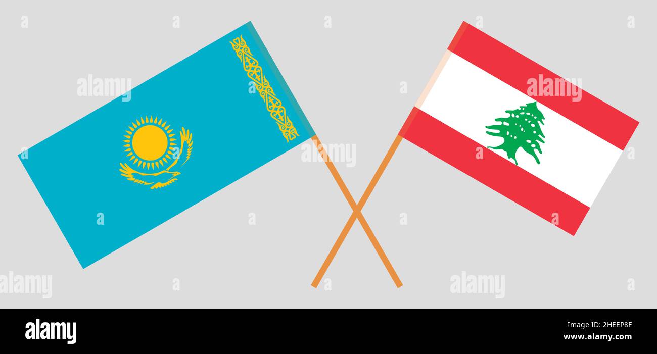 Crossed flags of Lebanon and Kazakhstan. Official colors. Correct proportion. Vector illustration Stock Vector