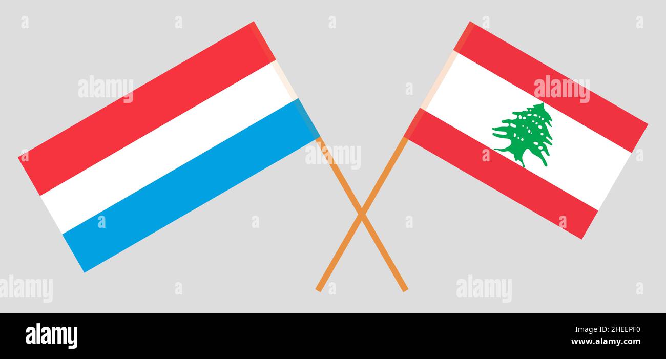 Crossed flags of Lebanon and Luxembourg. Official colors. Correct proportion. Vector illustration Stock Vector
