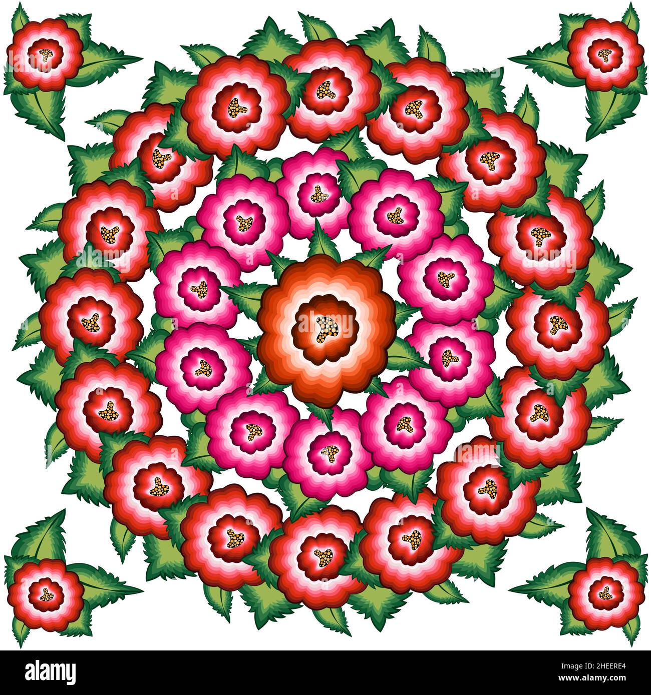 Mexican floral embroidery pattern, ethnic colorful Mandala native flowers folk fashion design. Embroidered Traditional Textile Style of Mexico, vector Stock Vector