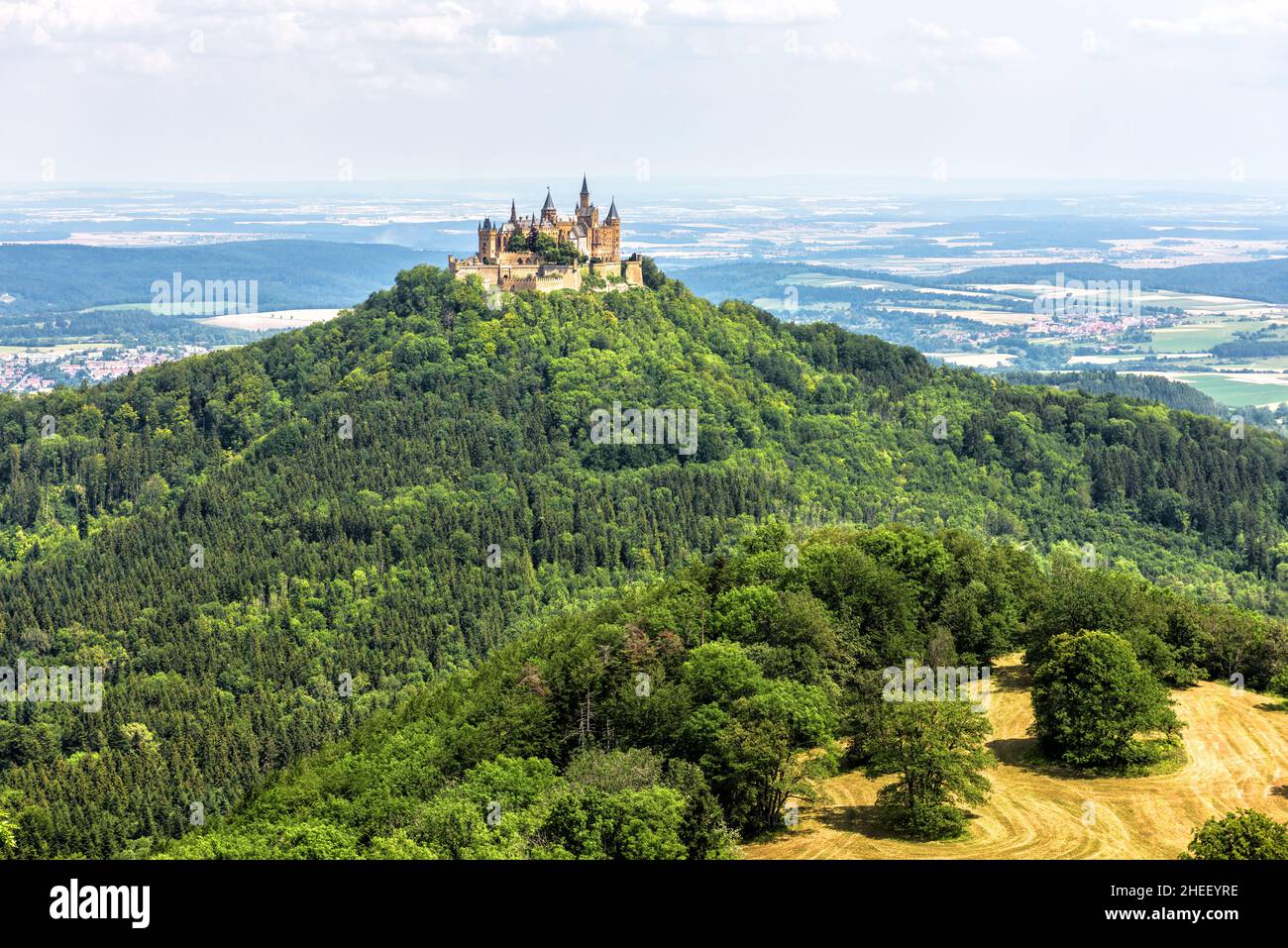 Hohenzollern Castle or Burg on mountain top, Germany, Europe. It is ...