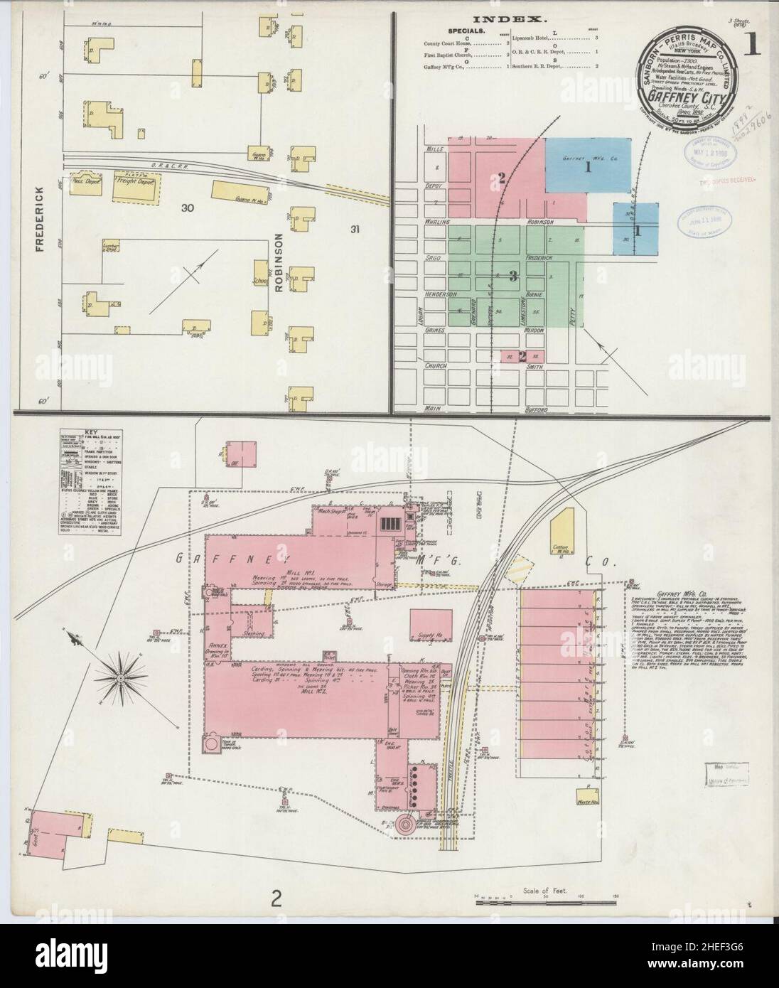 Sanborn Fire Insurance Map from Gaffney, Cherokee County, South