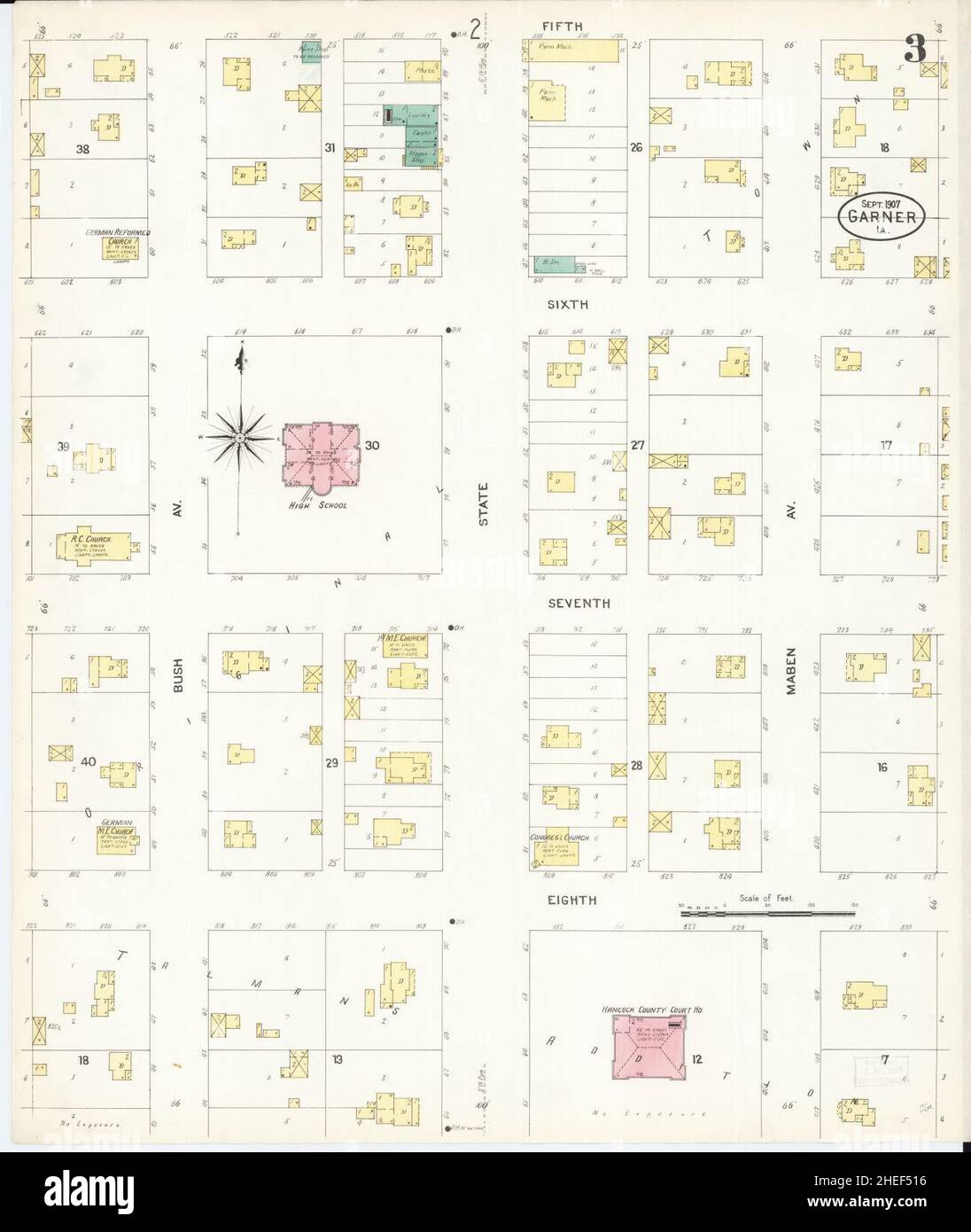Sanborn Fire Insurance Map from Garner, Hancock County, Iowa Stock