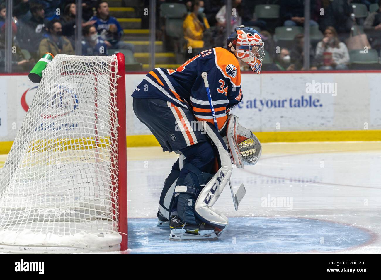 Abbotsford Canucks shutout by the Edmonton Oilers Farm Team, The Bakersfield Condors, Sunday, Jan 9, 2022 at Abbotsford Centre Stock Photo