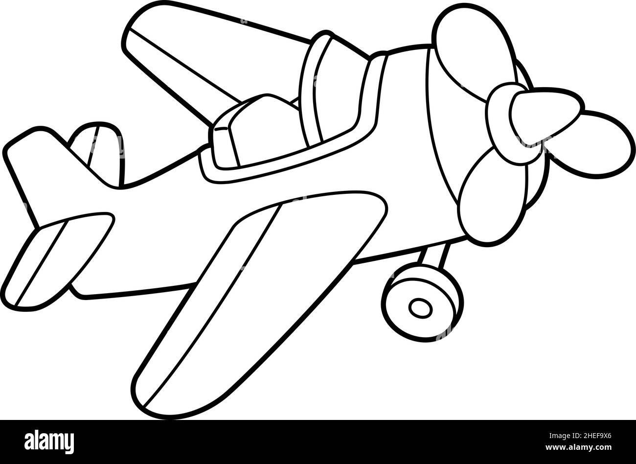 Propeller Plane Coloring Page Isolated for Kids Stock Vector