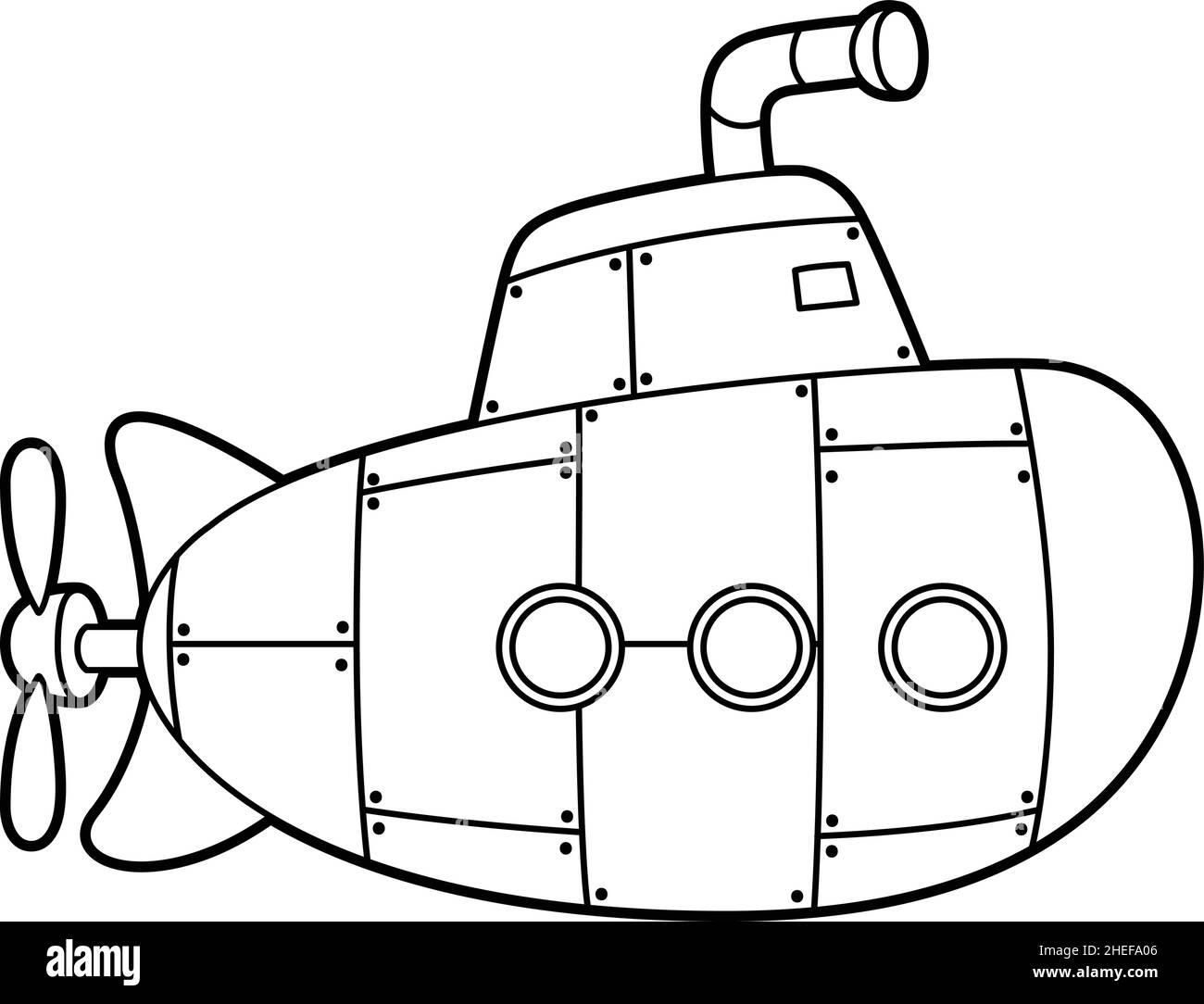 Submarine Coloring Page Isolated for Kids Stock Vector