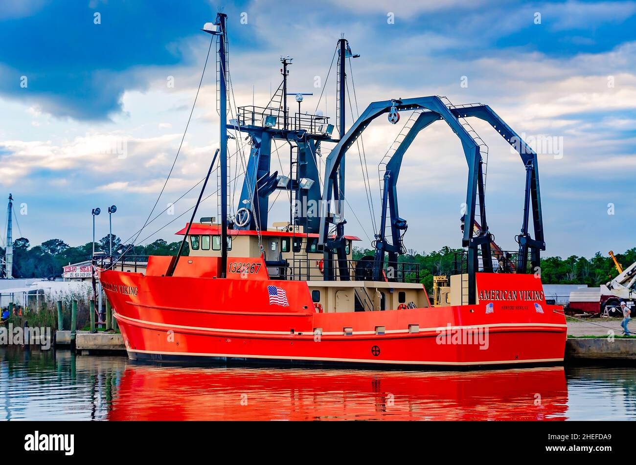 American Viking, a scallop boat, is docked during construction at Williams Fabrication, Jan. 6, 2022, in Bayou La Batre, Alabama. Stock Photo