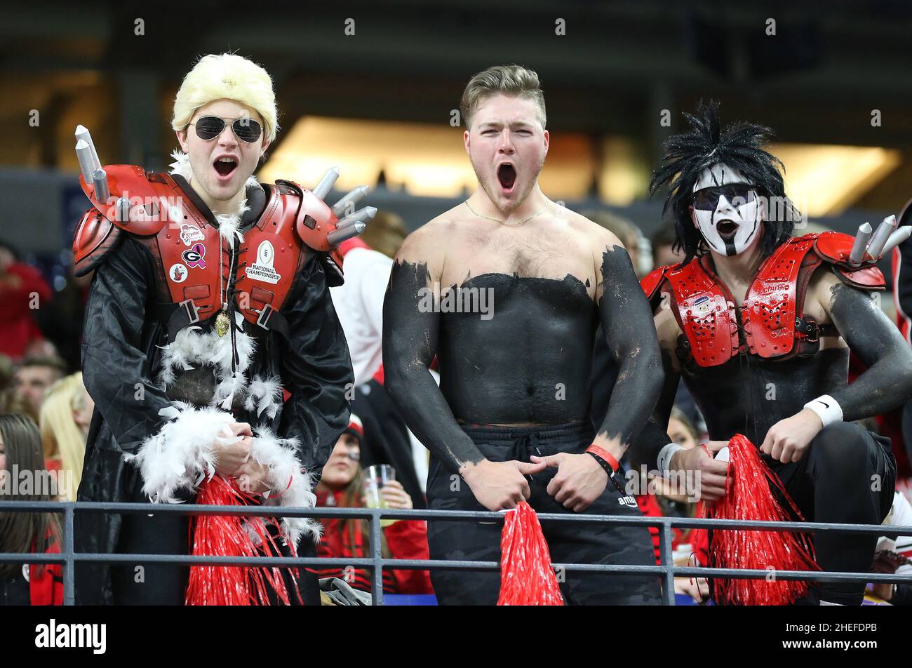 Indianapolis, United States. 10th Jan, 2022. Georgia Bulldogs fans prepare to face the Alabama Crimson Tide during the 2022 NCAA National Championship football game at Lucas Oil Stadium in Indianapolis, Indiana, on Monday, January 10, 2022. Photo by Aaron Josefczyk/UPI Credit: UPI/Alamy Live News Stock Photo