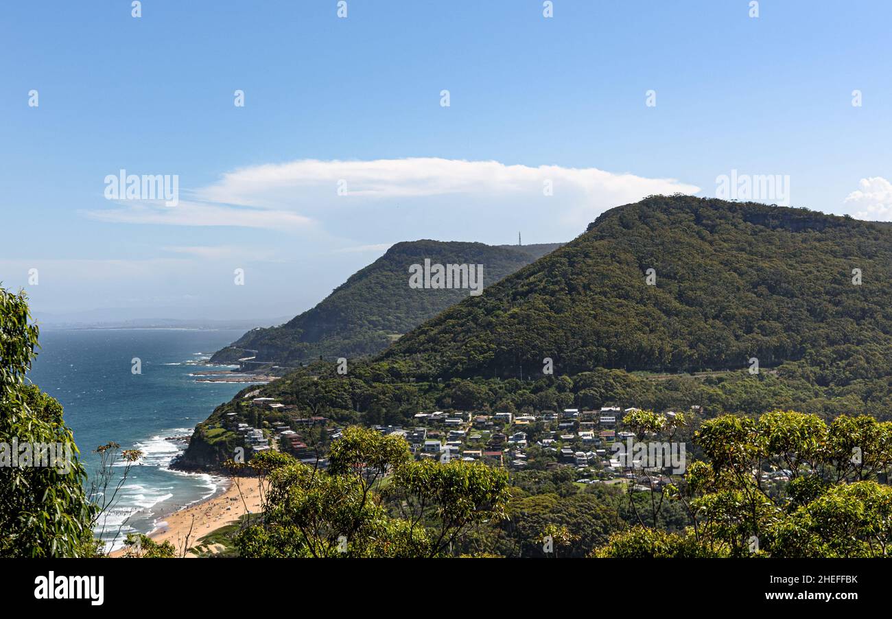 Hills rising above Stanwell Park on a sunny summer day Stock Photo