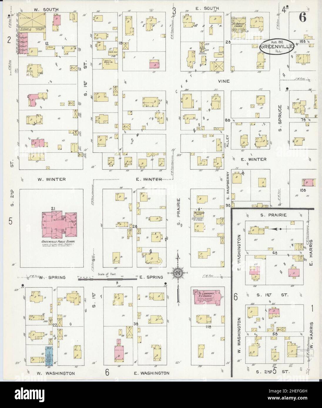 Sanborn Fire Insurance Map from Greenville, Bond County, Illinois. Stock Photo