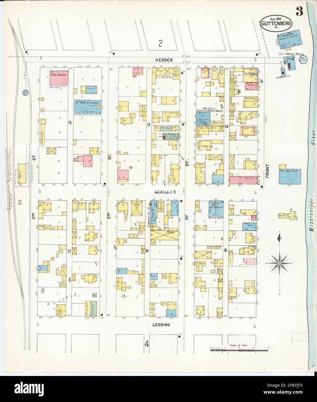 Sanborn Fire Insurance Map from Guttenberg, Clayton County, Iowa Stock