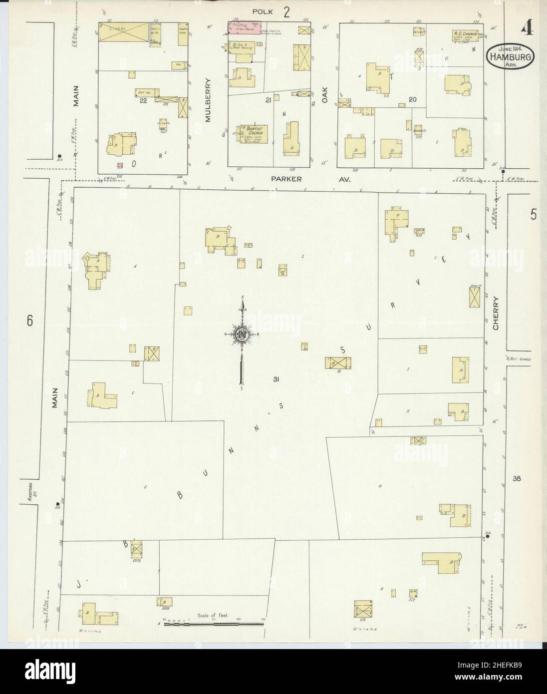 Sanborn Fire Insurance Map from Hamburg, Ashley County, Arkansas. Stock Photo