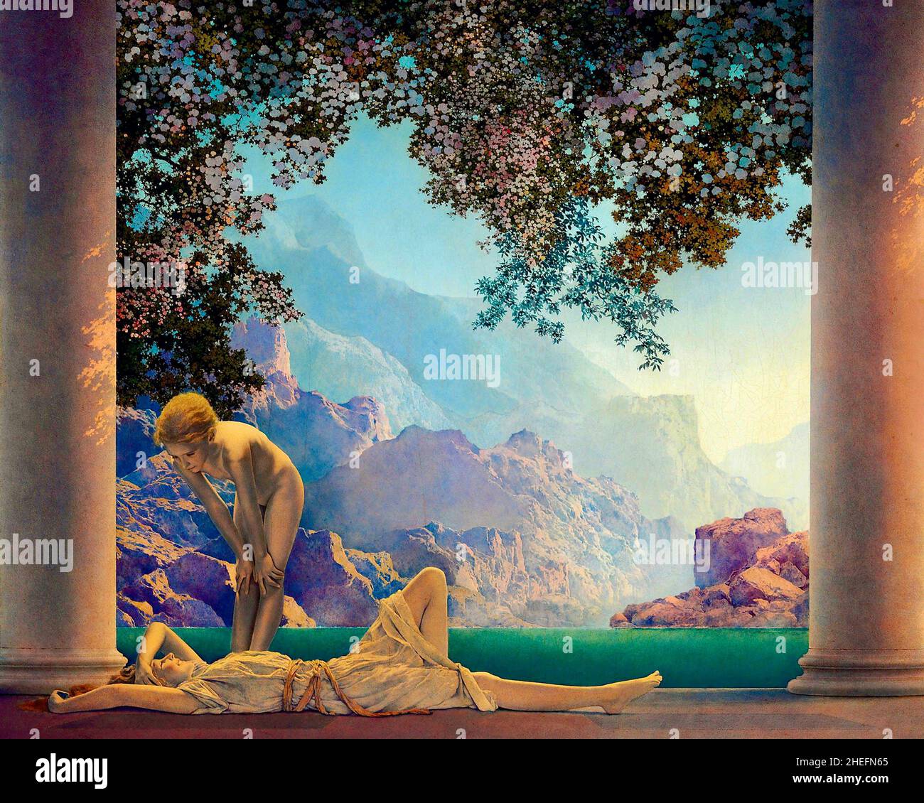 Iconic artwork Daybreak by the American artist Maxfield Parrish (cropped) Stock Photo
