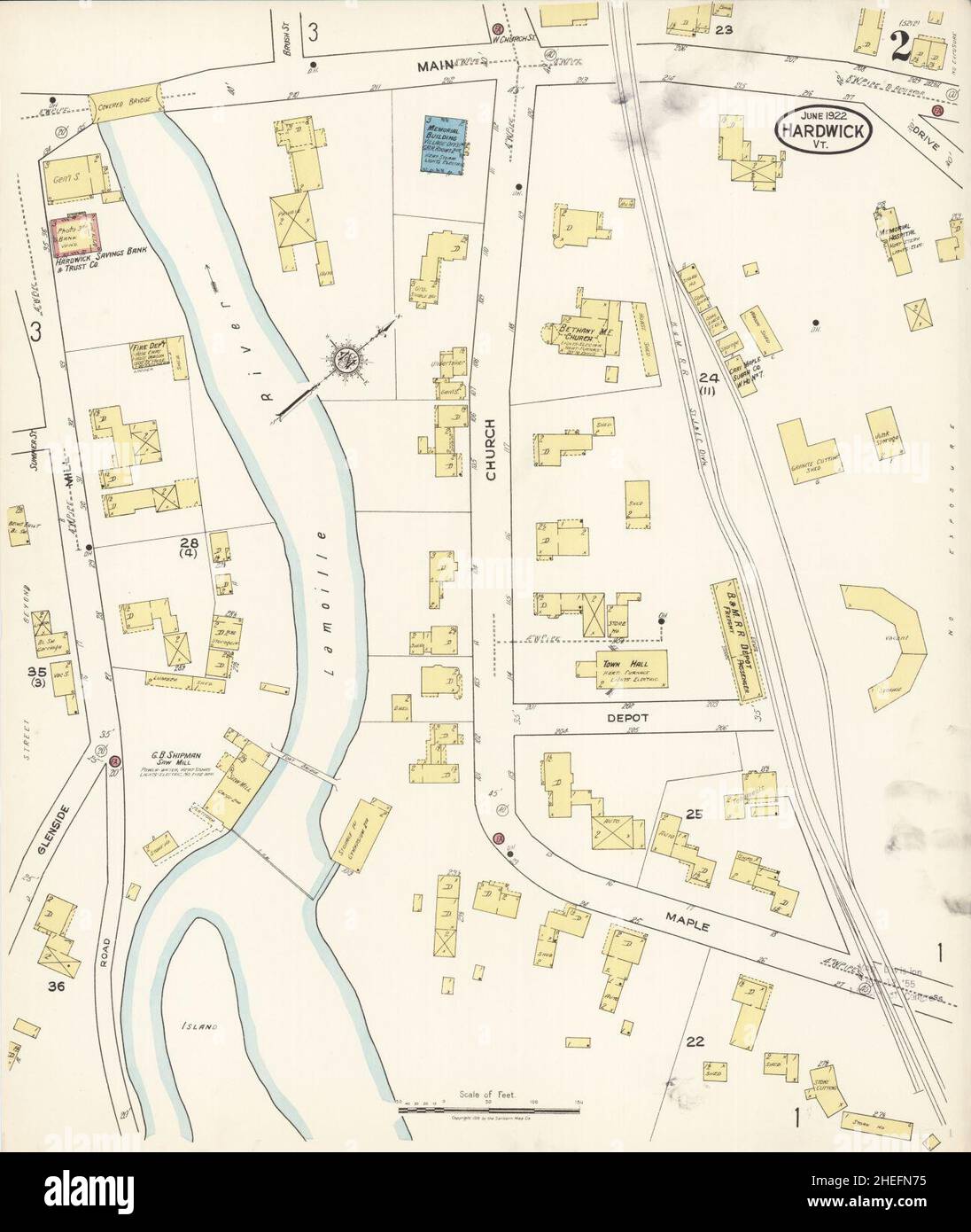 Sanborn Fire Insurance Map from Hardwick, Caledonia County, Vermont. Stock Photo