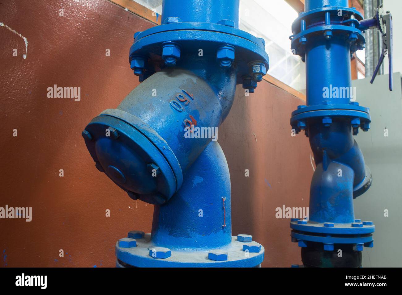 The Large pipe joints and water valve in pipe tap water of the