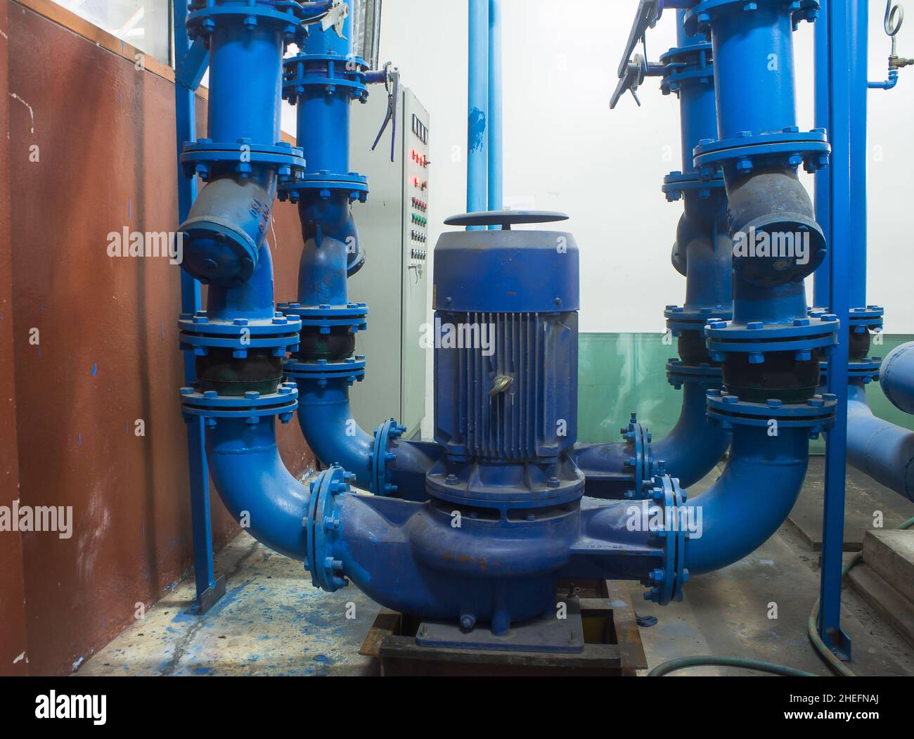 The Large motor pipe joints and water valve in pipe tap water of the