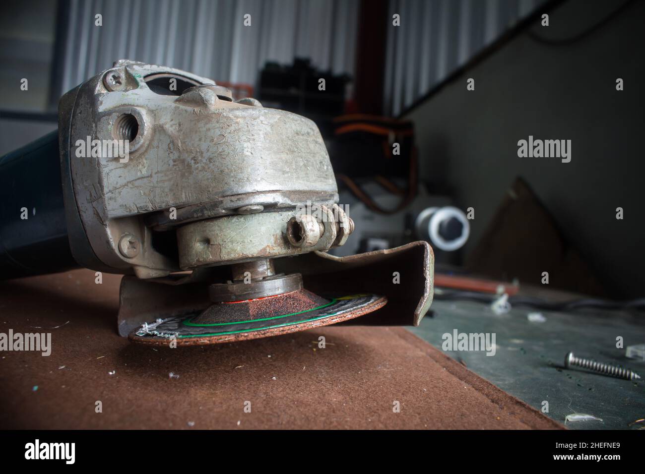 Cordless drill with drill bit working also as screw gun. Stock Photo