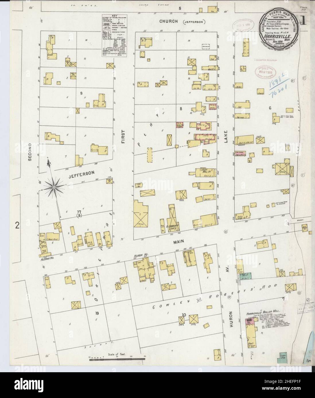 Sanborn Fire Insurance Map from Harrisville, Alcona County, Michigan. Stock Photo