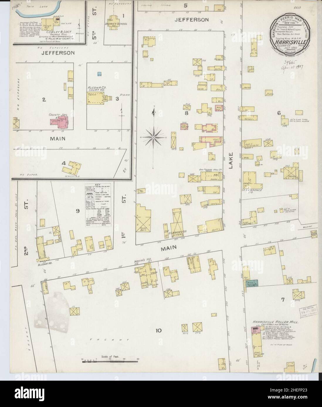 Sanborn Fire Insurance Map from Harrisville, Alcona County, Michigan. Stock Photo